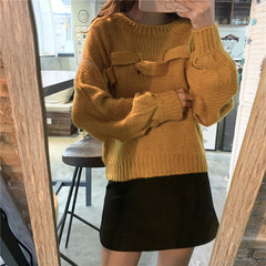 Real shooting autumn and winter Korean style hollow out twist color woven bubble sleeve sweater students