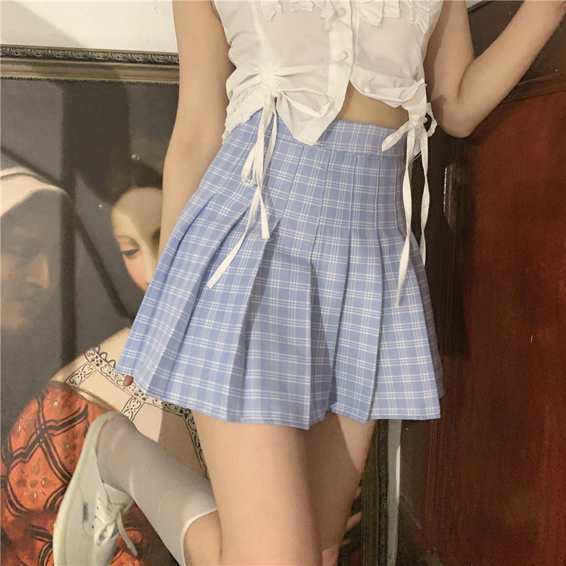 Real shot can be sweet or salt Blue Plaid JK uniform skirt