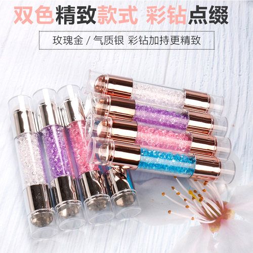 跨境新品美甲硅胶印章 电镀带钻Q弹透明乳白色双头小印章印花工具