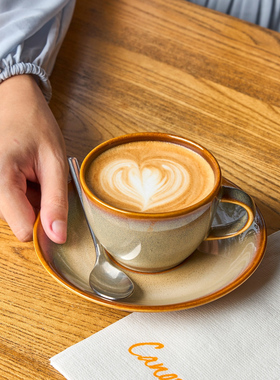 外贸出口陶瓷意式浓缩咖啡杯碟套装陶瓷情侣对杯水杯复古早餐杯LC