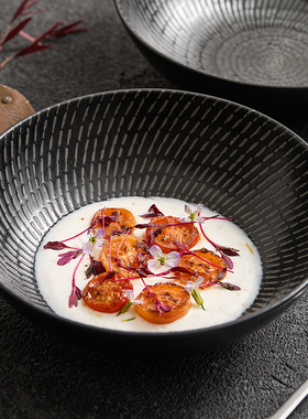 黑色复古碗家用高级感汤面碗沙拉碗德化陶瓷8寸斗笠碗拌饭汤碗WM