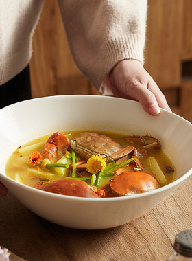 白色陶瓷汤碗大号家用异形个性碗水果沙拉碗高级感餐厅商用餐具