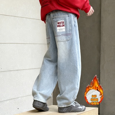 男童加绒加厚牛仔裤冬季
