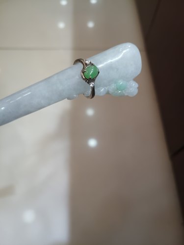 925银镶缅甸翡翠A货满绿可调节戒指！