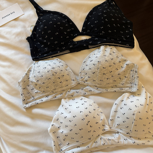 细肩带文胸 深V薄款 大胸显小内衣 JUSSEE纯欲碎花三角杯 SUSU