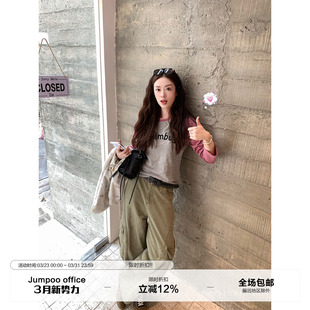 设计感宽松阔腿拖地裤 草莓跳 女春季 牛仔裤 子 复古纯棉大口袋工装