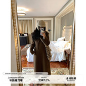 大衣女冬季 草莓跳 双排扣宽松纯羊毛长款 气质v领收腰正肩毛呢外套