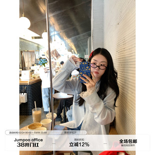 草莓跳 纯色蕾丝花边薄款防晒衬衫女夏季宽松休闲百搭透气衬衣