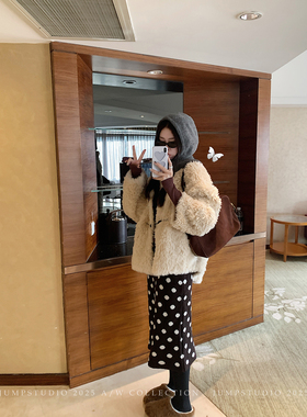 草莓跳 复古波点羊毛针织半身裙女冬季高腰显瘦加厚中长款裙子