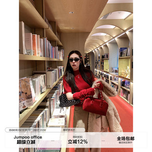 草莓跳 圣诞甜美短袖羊毛针织衫女冬季复古显瘦毛衣（附套袖）