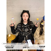 草莓跳费尔岛印花长袖 慵懒风复古毛衣 新款 圆领羊毛针织开衫 女春季