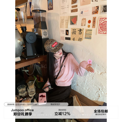 草莓跳 纯色刺绣小标单排扣羊毛针织开衫女冬季修身显瘦毛衣外套