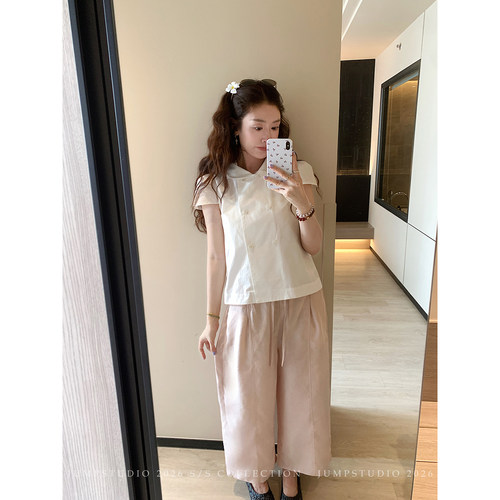 草莓跳 100%醋酸九分休闲裤女夏季高腰显瘦阔腿裤垂感百搭裤子