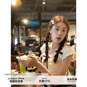 显瘦两穿短袖 草莓跳 上衣 女夏季 百搭短款 复古甜美木耳边修身 小衫