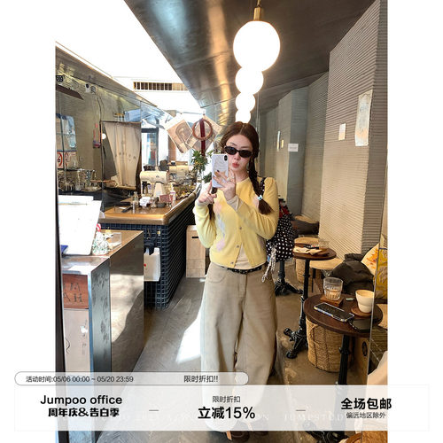 草莓跳 卡其色灯芯绒加绒休闲裤女冬季阔腿弯刀裤纯棉百搭裤子