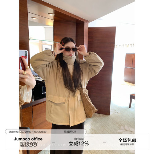 草莓跳 韩系卡其棉服女冬季加绒保暖派克服工装风宽松显瘦外套