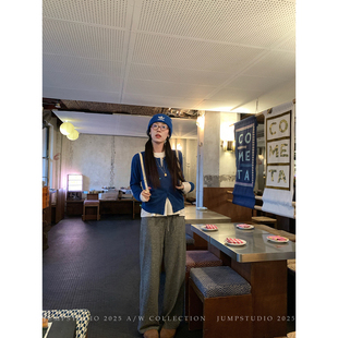 垂坠感百搭拖地裤 女冬季 子 灰色高腰显瘦抽绳直筒休闲裤 草莓跳