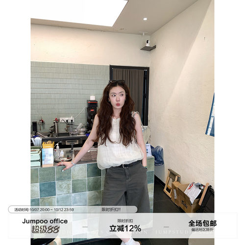 草莓跳 复古水洗直筒牛仔中裤女夏季高腰显瘦百搭纯棉八分裤子