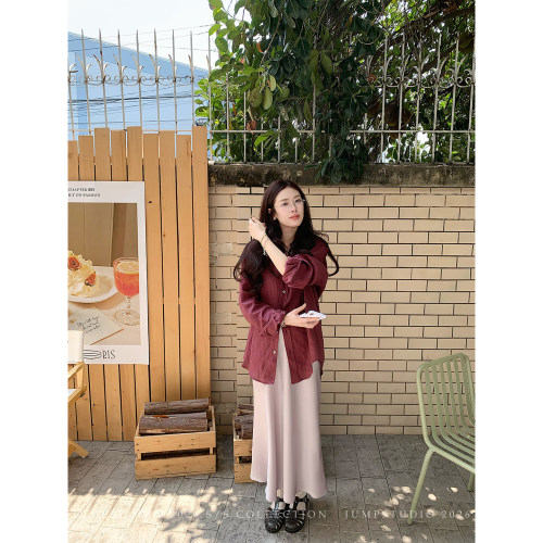 草莓跳 光泽高腰显瘦缎面半身裙女春夏高级感a字百搭中长款裙子