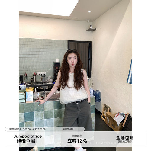 草莓跳 复古水洗直筒牛仔中裤女夏季高腰显瘦百搭纯棉八分裤子