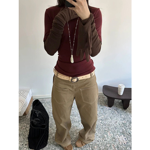 宽松显瘦卡其长裤 美式 反穿设计感小众工装 复古阔腿休闲裤 女秋冬季