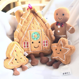 英国jellycat圣诞限定姜饼人公仔 姜饼屋 星星圣诞树饼干毛绒玩偶