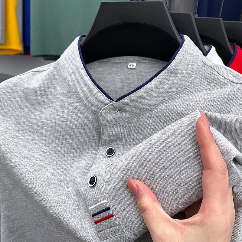 纯棉短袖T恤男士宽松休闲中年小立领纯色polo衫爸爸全棉半袖体恤