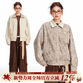 BIPOLAR豹纹两面穿小狗外套美式 上衣男女 休闲翻领宽松外套春秋款