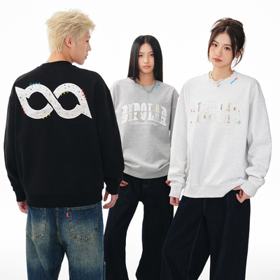 BIPOLAR白三拼贴布圆领卫衣