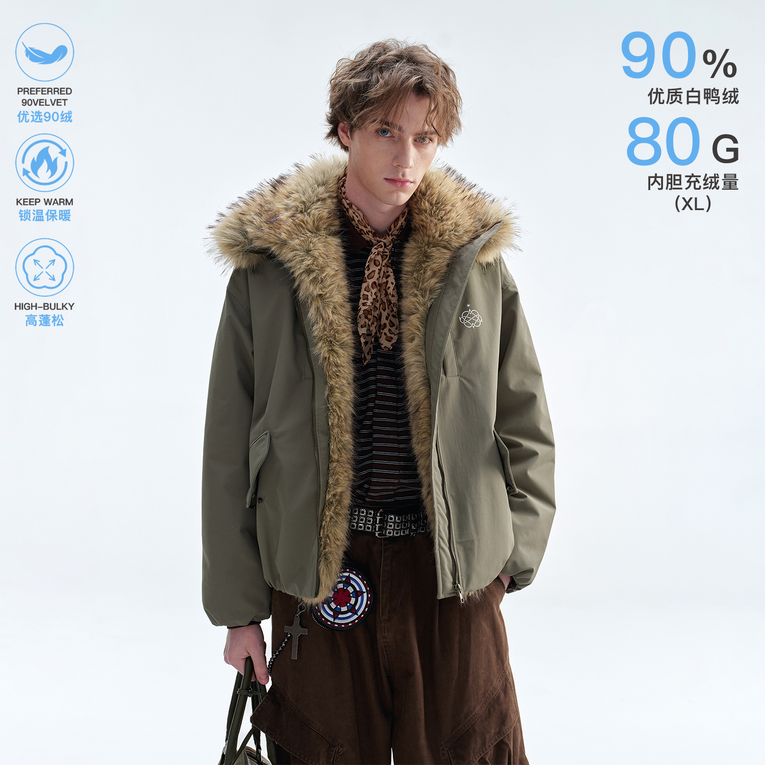 BIPOLAR复古派克毛领羽绒服