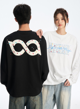 BIPOLAR彩色波点长袖秋款美式休闲宽松打底衫圆领百搭情侣上衣男t