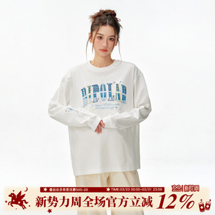 男 休闲宽松圆领上衣T恤秋打底衫 BIPOLAR星星渐变贴布长袖 潮牌美式