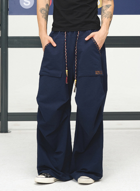 BIPOLAR民族风口袋伞兵裤子美式工装直筒男女同款宽松情侣