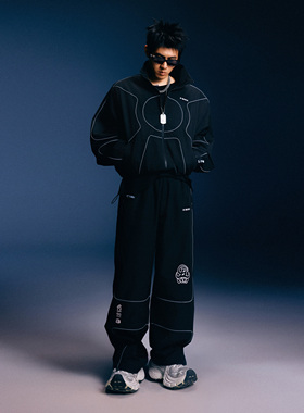 G-BLOCK「四炁合一」联名 反光线条尼龙休闲裤 直筒长裤男套装潮