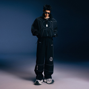 男套装 直筒长裤 反光线条尼龙休闲裤 潮 BLOCK「四炁合一」联名