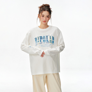 休闲宽松圆领上衣T恤秋打底衫 男 潮牌美式 BIPOLAR星星渐变贴布长袖