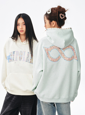 BIPOLAR贝壳织带小香风贴布连帽卫衣韩系甜美休闲宽松圆领帽衫女