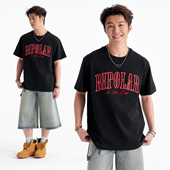 T恤美式 休闲宽松基础半袖 夏季 BIPOLAR镂空线绣短袖 薄上衣男女新款