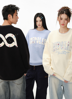 BIPOLAR彩色波点圆领毛衣针织衫美式高街复古重磅春秋上衣国潮牌