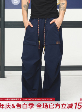 BIPOLAR民族风口袋伞兵裤子美式工装直筒男女同款宽松情侣