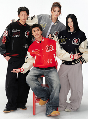 BIPOLAR断开字撞色棒球服夹克美式刺绣复古运动外套上衣男女同款