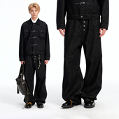 男简约宽松长裤 BIPOLAR排扣绿松石弯刀原牛美式 休闲阔腿baggy裤 潮