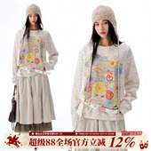 刺绣毛衣女款 BIPOLAR梦幻花朵长袖 休闲宽松上衣春秋款 美式 针织衫