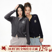 学院风青春潮流针织上衣 毛衣春秋圆领复古美式 BIPOLAR 假两件开衫