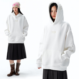 休闲宽松百搭上衣连帽外套新款 BIPOLAR彩点贴布logo帽衫 卫衣美式