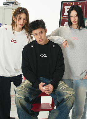 BIPOLAR绣花无限环长袖T恤男女同款春秋季上衣美式基础简约打底衫