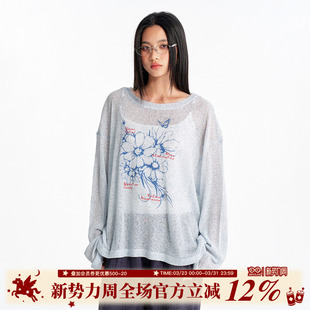 薄款 BIPOLAR手绘花卉长袖 防晒长袖 T恤韩系休闲夏季 宽松百搭女 罩衫