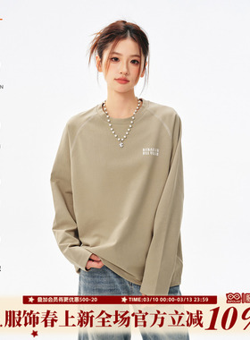 BIPOLAR运动排版logo插肩时尚情侣圆领长袖T恤上衣宽松休闲内搭