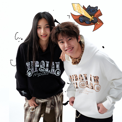 豹纹迷彩印花连帽卫衣