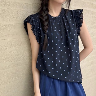 南油轻奢 桑蚕丝波点飞飞袖衬衫女宽松减龄娃娃衫上衣减龄姐姐款